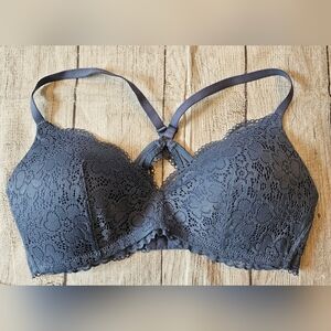 Aerie •Size 36C•  Blue Wireless Lace Bra Padded Cups Criss-Cross Back Strap